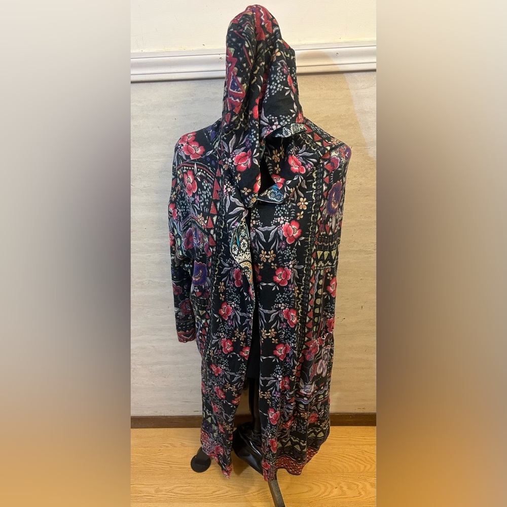 Johnny Was Wrap Hoodie Cardigan Sweater Floral Size Large Cotton Cashmere Winter